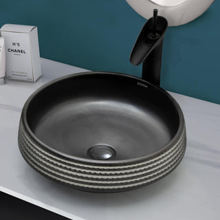 Plantex Ceramic Table Top Washbasin/Designer Round Wash Basin/Countertop Bathroom Basin/Sink for Bathroom(15 x 15 x 5.5 Inch)