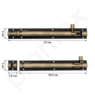 Plantex Heavy Duty 8-inch Joint-Less Tower Bolt for Wooden and PVC Doors for Home Main Door/Bathroom/Windows/Wardrobe - Pack of 4 (703, Brass Antique and Black)