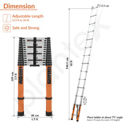 Plantex 18.04 feet (5.5m) Telescopic Ladder/Durable Steps/Collapsible Ladder for Home or Outdoor Work/Aluminium Telescopic Ladder - (Orange)