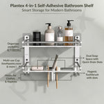 Plantex Bathroom Organiser Without Drill/Stainless Steel Bathroom Accessories Set with Soap Dish and Brush Slots/Hooks/Tumbler Holder/Steel Soap Holder for Bathroom-(2-Tier, Chrome)