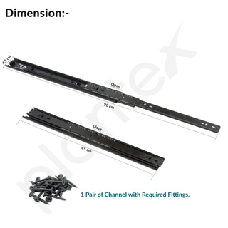 Plantex Drawer Channel/Regular Smooth & Quiet Close Ball Bearing Slider Drawer Channel for Home, Kitchen & Wardrobe/Telescopic Channel for Drawer/for Wooden & Metals Drawers (18-Inch,Black) Pair