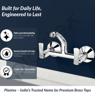Plantex Sink Cock for Kitchen Sink/360 Degree Rotating with Foam Flow/Wall Mount Swan Neck with Wall Flange and Teflon Tape - Pack of 1 (Chrome, 3523)