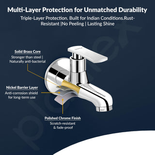 Plantex Pure Brass Bib Cock for Bathroom/Long Body Taps/Wall Mount Tap for Wash Basin with Teflon Tape & Wall Flange - Pack of 1 (Chrome, 3525)