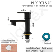 Plantex Pillar Tap for Wash Basin with Water Saving Aerator and Brass Spindle/Quarter Turn Basin Tap with Teflon Tape/Pillar Cocke for Wash Basin - Pack of 1 (Saga, Black)