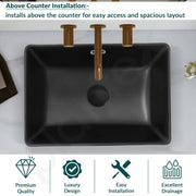 Plantex Basin for Bathroom/Ceramic Washbasin/Rectangle Table Top Wash Basin/Counter Top Basin for Home/Hotel - (Matt Black)