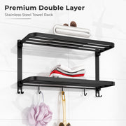 Plantex Double Towel Rack for Bathroom/24 Inch Dual Towel Holder/Towel Bar/Towel Henger/Bathroom Accessories - Pack of 1 (Black)