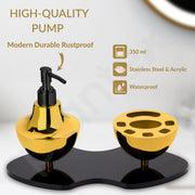 Plantex Liquid Soap Dispenser with Tumbler Holder for Bathroom/Stainless Steel and Acrylic 2 in 1 Shampoo Dispenser with Toothpaste Holder/Bathroom Accessories - Pack of 1 (Gold & Black)