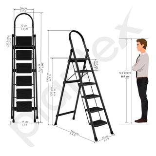 Plantex Steel Ladder for Home/Strong Foldable Wide 6 Step Ladder/Anti-Skid 6 Step Ladder - (Apex - Black)