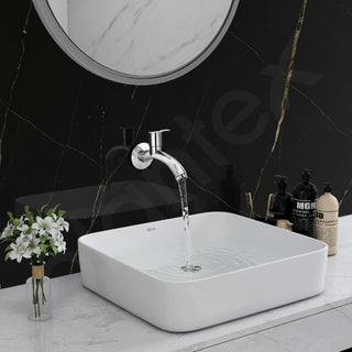 Plantex AQ-1402 Pure Brass Bib Cock Water Tap with Water Saving Aerator/Bib Tap with Brass Wall Flange & Teflon Tape-7 Year Warranty (Mirror Chrome Finish)