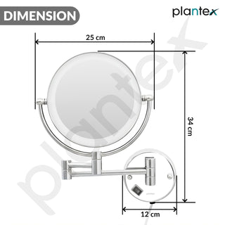 Plantex Brass and 304 Stainless-Steel Magnifying Mirror with LED/Makeup Mirror with Light/Zoom Mirror- 5x/1x Magnification (8 Inch-Chrome/Wall Mount)