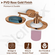 Plantex J4 Stainless Steel Soap Dish with Liquid Dispenser/Soap Stand for Bathroom Wall Mount/Shampoo Dispenser/Bathroom Accessories (PVD Rose Gold Finish) Onix