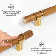 Plantex 18 Inch Main Door Handle/Stainless Steel & Wooden Door Handle/Pull-Push Handle for Door/Office & Hotel - Pack of 1 (DTMD-428, Gold & Wood)