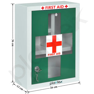Plantex Metal Emergency First Aid Box for Home/Medical Kit Box for Medicine Storage with Multi Compartments for School, Office - Lockable (Green & White) Big Size, Wall Mount
