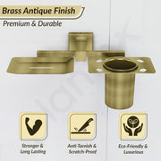 Plantex Soap Dish with Tumbler Holder/Soap Stand/Stainless Steel Soap Case with Toothbrush Holder/Bathroom Accessories - Pack of 1, Aqua (Brass Antique)