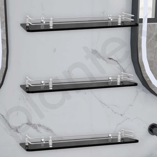 Plantex Premium Black Glass Shelf for Bathroom/Kitchen/Living Room - Bathroom Accessories (Polished, 18x6 Inches) - Pack of 3
