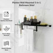 Plantex Stainless Steel 4in1 Multipurpose Bathroom Shelf/Rack/Towel Hanger/Tumbler Holder/Soap Dish/Holder/Stand-Bathroom Accessories (18 X 5 Inches-Matt Black)