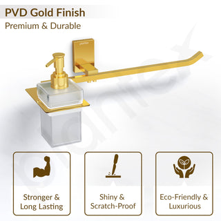 Plantex 304 Grade Stainless Steel Liquid Soap Dispenser with Napkin Ring/Shampoo Dispenser/Towel Ring for Bathroom/Bathroom Accessories - Pack of 1 (Crystal, PVD Gold)