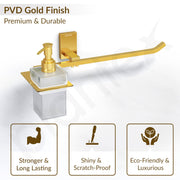 Plantex 304 Grade Stainless Steel Liquid Soap Dispenser with Napkin Ring/Shampoo Dispenser/Towel Ring for Bathroom - Pack of 1 (Crystal, PVD Gold)