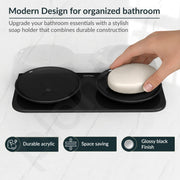 Plantex Dual Soap Holder for Bathroom/Acrylic Double Round Soap Dish/Stand/Bar/Soap Case/Bathroom Accessories - Pack of 1 (VIB-122, Black)