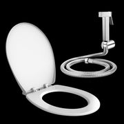 Plantex Hygienic Toilet Combo/ Polypropylene Toilet Seat Cover for Bathroom/ Pure Brass Health Faucet set with 1.20 meter Hose Pipe for Toilet with Wall Hook - Combo (Chrome)