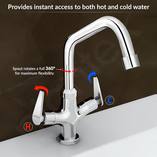 Plantex Pure Brass Basin Mixer Hot & Cold Water Tap/Basin Tap with Teflon Tape/360° Swivel Spout Tap for Wash Basin-7 Year Warranty (LEA-709-Chrome)