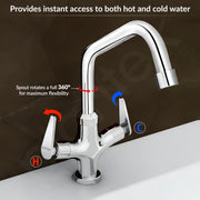 Plantex Pure Brass Basin Mixer Hot & Cold Water Tap/ Basin Tap with Teflon Tape/360° Swivel Spout Tap for Wash Basin-7 Year Warranty (LEA-709-Chrome)