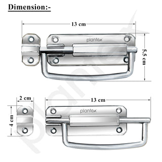 Plantex Door Stopper/5 Inch Baby Latch Kadi/Door Latch for Bathroom/Door Lock for Home/Office Doors - Pack of 2 (Chrome)