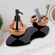 Plantex Liquid Soap Dispenser with Tumbler Holder for Bathroom/Stainless Steel and Acrylic 2 in 1 Shampoo Dispenser with Toothpaste Holder/Bathroom Accessories - Pack of 1 (Rose Gold & Black)