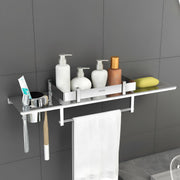 Plantex Stainless Steel Bathroom Shelf/4in1 Multipurpose Shelf for Bathroom/Towel Hanger/Tumbler Holder/Soap Dish/Stand/Bathroom Accessories Set (18 x 5 Inches) - Pack of 1