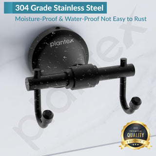Plantex 304 Grade Stainless Steel Hooks for Hanging Clothes and Towel in Bathroom/Living Room - Niko (Black)
