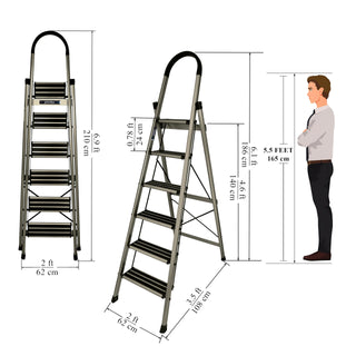 Plantex 6 Step Ladder for Home/Aluminium Foldable Ladder/Wide Anti Skid Steps/Strong Wide Steps Ladder (Anodize Coated-Gold)