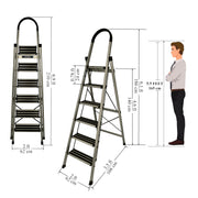 Plantex 6 Step Ladder for Home/Aluminium Foldable Ladder/Wide Anti Skid Steps/Strong Wide Steps Ladder (Anodize Coated-Gold)