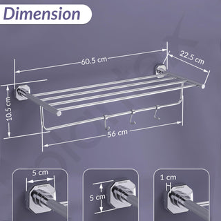 Plantex 304 Grade Stainless Steel Towel Rack with Hooks/Bathroom Towel Rod/Towel Hanger/Bathroom Accessories - Nipron (24-inch) Chrome