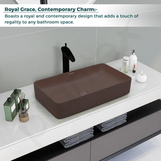 Plantex Ceramic Basin for Bathroom/Table Top Ceramic Basin/Washbasin Sink for Bathroom - (Rectangle - Matt Brown)