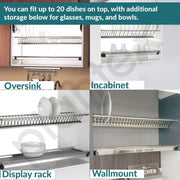 Plantex Stainless Steel Dish Plate Rack Drainer/600mm GTPT Tray for Kitchen/Cabinet Kitchen Organizer for Quick Drying and Storage - Set of 3 Pcs (Chrome)
