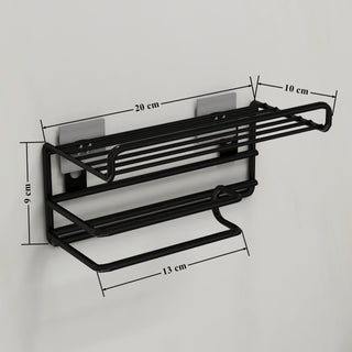Plantex GI Steel Self Adhesive Toilet Paper Holder/Tissue Paper Roll Holder with Mobile Stand/Towel Bar Hanger Storage Rack/Bathroom Accessories(Black)