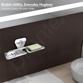 Plantex Stainless Steel Chrome Finish Double Soap Dish Stand for Bathroom/Wall Mounted soap Holder - Bathroom Accessories