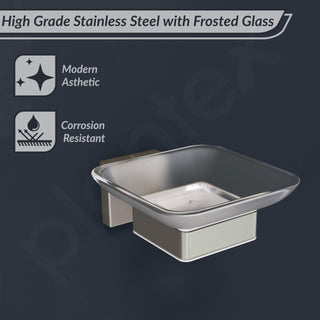 Plantex Stainless Steel Glass Soap Dish for Bathroom/Soap Holder/Soap Case/Soap Stand for Kitchen/Bathroom Accessories - Aqua (Satin)