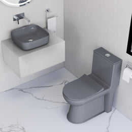 Plantex Ceramic One-Piece Commode for Toilet with Tabletop Wash Basin for Bathroom/Rimless Western Toilet/Bathroom Wash Basin/S Trap Commode - Smoke