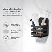 Plantex Self Adhesive Tumbler Holder for Barthroom/Stainless Steel Toothbrush Holder/Toothpaste Stand/Bathroom Accessories - Pack of 1 (1252, Black)