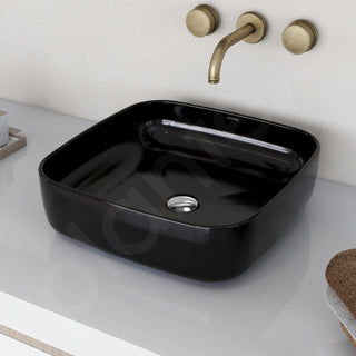 Plantex Premium Ceramic Tabletop Washbasin/Black Countertop Wash Basin/Tabletop Basin for Bathroom/Small Wash Basin (16 x 16 x 5 Inch)