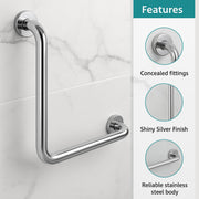 Plantex L-Shape Bathroom Handle for Senior Citizen/Grab Bar for Toilet/Support for Elderly People - Stainless Steel, Pack of 1 (Chrome)