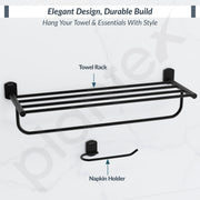 Plantex Parv 304 Grade Stainless Steel Towel Rack for Bathroom/Soap Holder/Napkin Ring/Tumbler Holder/Robe Hook/Bathroom Accessories - 5 Pcs Combo (Black)