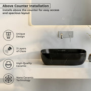 Plantex Ceramic Wash Basin for Bathroom/Hand Wash sink/Black Countertop Basin/Tabletop Washbasin For Living Room/Hotel(18x12.5x5.5 Inch - Black- Marble Finish)