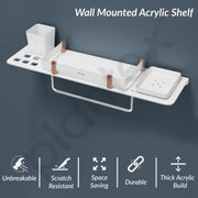 Plantex 5mm Acrylic 4 in 1 Multipurpose Bathroom Shelf Rack/Bathroom Shelf Organizer with Soap Dish and Toothbrush Slots/Tumbler Holder/Towel Hanger-(18 x 5 Inch)-Pack of 1