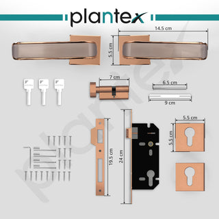 Plantex Brass Premium Door Lock With 3 Years Of Warranty/Main Door Lock For Home/Mortise Lock For Door - Main Door Lock Set (7112 - PVD Choco & Satin Black)