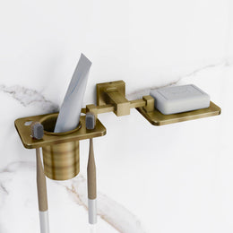 Plantex 304 Grade Stainless Steel 2in1 Soap Dish with Tooth Brush Holder/Soap Stand/Tumbler Holder/Bathroom Accessories - Wall Mount (Brass Antique)