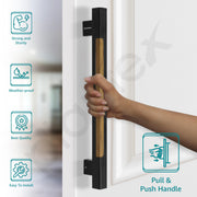 Plantex Main Door Handle - 15 Inch Glass and Wooden Pull-Push Handle - Pack of 1 (S-606-Black and Wood) - 3 Years Warranty