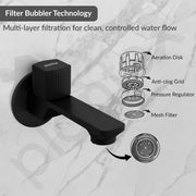 Plantex Single Knob Long Body Bib Tap for Bathroom with Water Saving Aerator/Tap for Wash Basin with Brass Spindle/Wall Mount Bib Tap with Wall Flange and Teflon Tape (Black)