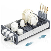 Plantex Kitchen Storage Rack/Aluminium Fold Flat Dish Drying Rack/Household Kitchen Bowls and Plates Organizers/Utensil Storage Holder - (Silver & Grey)